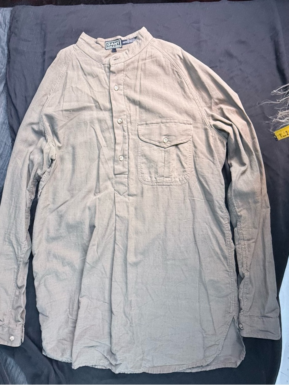 Vintage GANT Men's Beige Grandad Collar Button-Up Shirt